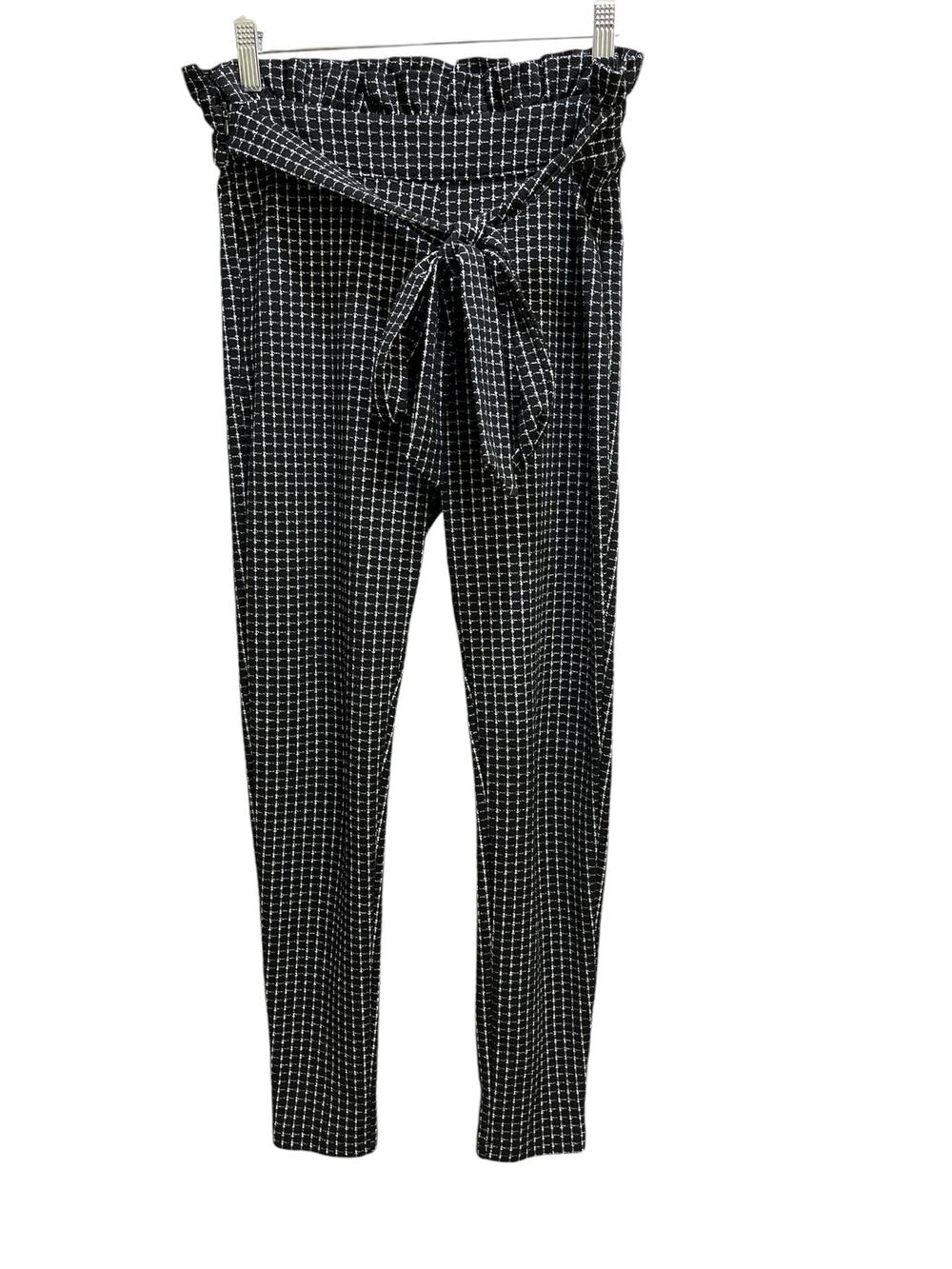 Shein Plaid Tie Waist Front Black Pants Large